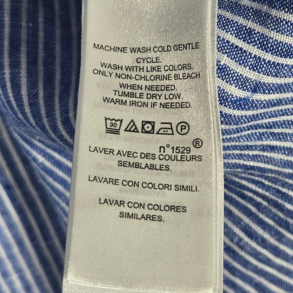 Lauren Ralph Lauren Shirt L Blue White Striped 100% Linen Tie Front Short Sleeve - Picture 10 of 11